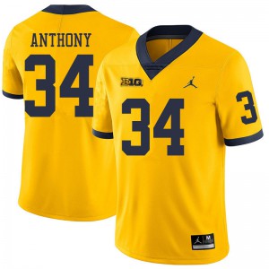 #34 Jordan Anthony Michigan Jordan Brand Men's Stitched Jersey Yellow