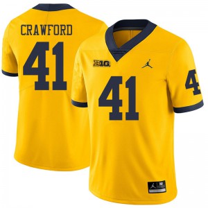 #41 Kekoa Crawford Michigan Jordan Brand Men's Official Jersey Yellow