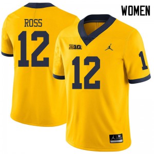 #12 Josh Ross Wolverines Jordan Brand Women's Stitch Jersey Yellow