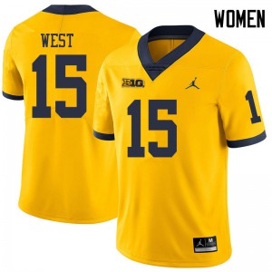 #15 Jacob West Michigan Jordan Brand Women's Player Jersey Yellow