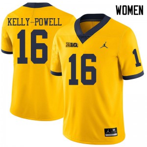 #16 Jaylen Kelly-Powell Michigan Jordan Brand Women's Embroidery Jerseys Yellow
