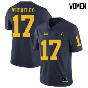 #17 Tyrone Wheatley University of Michigan Jordan Brand Women's Alumni Jerseys Navy