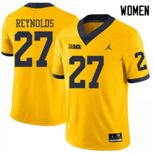 #27 Hunter Reynolds University of Michigan Jordan Brand Women's Alumni Jerseys Yellow