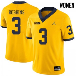 #3 Brad Robbins Michigan Wolverines Jordan Brand Women's Stitch Jerseys Yellow