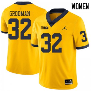 #32 Louis Grodman Michigan Jordan Brand Women's Embroidery Jerseys Yellow