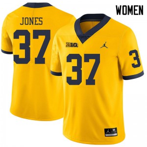 #37 Bradford Jones Michigan Wolverines Jordan Brand Women's High School Jerseys Yellow
