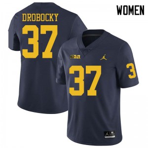 #37 Dane Drobocky Wolverines Jordan Brand Women's Embroidery Jersey Navy