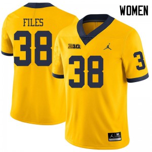 #38 Joseph Files Michigan Wolverines Jordan Brand Women's College Jersey Yellow