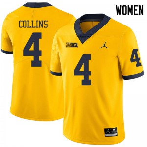 #4 Nico Collins Michigan Wolverines Jordan Brand Women's Official Jersey Yellow