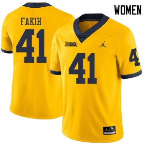 #41 Adam Fakih Michigan Wolverines Jordan Brand Women's Player Jerseys Yellow