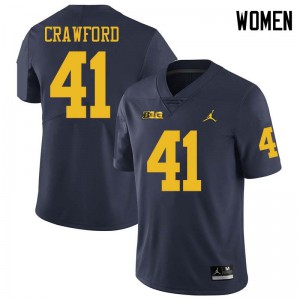 #41 Kekoa Crawford Michigan Jordan Brand Women's Stitch Jersey Navy