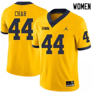 #44 Jared Char Michigan Wolverines Jordan Brand Women's Stitch Jerseys Yellow