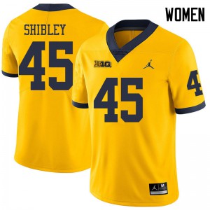 #45 Adam Shibley Michigan Wolverines Jordan Brand Women's Stitch Jerseys Yellow