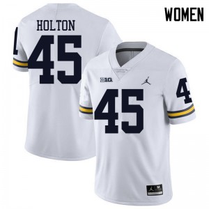 #45 William Holton Michigan Wolverines Jordan Brand Women's Official Jersey White