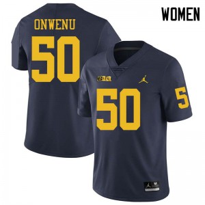 #50 Michael Onwenu University of Michigan Jordan Brand Women's Stitch Jersey Navy