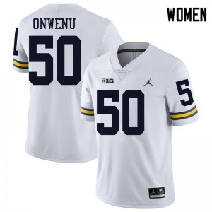 #50 Michael Onwenu Michigan Wolverines Jordan Brand Women's NCAA Jersey White