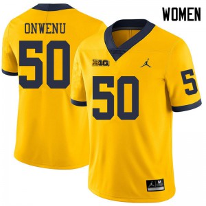 #50 Michael Onwenu Michigan Wolverines Jordan Brand Women's Embroidery Jersey Yellow