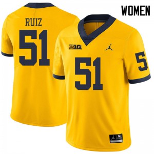 #51 Cesar Ruiz Michigan Wolverines Jordan Brand Women's Stitched Jerseys Yellow