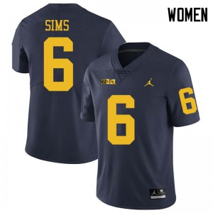 #6 Myles Sims Michigan Jordan Brand Women's Football Jersey Navy
