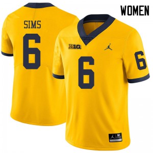 #6 Myles Sims Michigan Jordan Brand Women's Official Jerseys Yellow