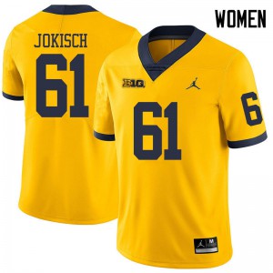 #61 Dan Jokisch Wolverines Jordan Brand Women's Stitched Jersey Yellow