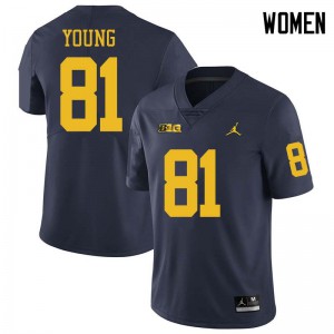#81 Jack Young Michigan Wolverines Jordan Brand Women's University Jerseys Navy
