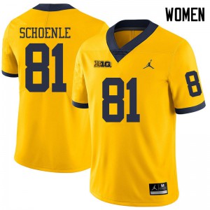 #81 Nate Schoenle University of Michigan Jordan Brand Women's Football Jerseys Yellow