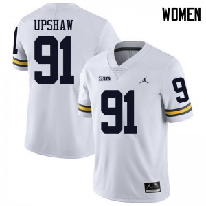 #91 Taylor Upshaw Michigan Wolverines Jordan Brand Women's Stitch Jerseys White