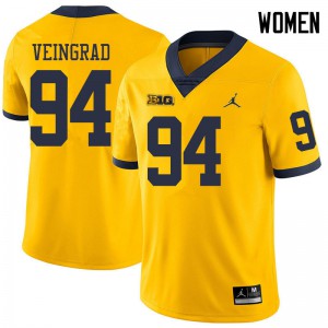 #94 Ryan Veingrad Michigan Jordan Brand Women's NCAA Jerseys Yellow