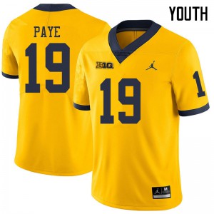 #19 Kwity Paye University of Michigan Jordan Brand Youth Football Jerseys Yellow