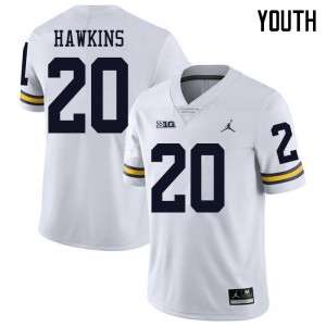 #20 Brad Hawkins Michigan Jordan Brand Youth Football Jerseys White