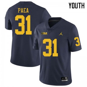 #31 Phillip Paea Michigan Wolverines Jordan Brand Youth Stitch Jersey Navy