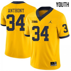 #34 Jordan Anthony University of Michigan Jordan Brand Youth Embroidery Jerseys Yellow