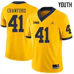 #41 Kekoa Crawford University of Michigan Jordan Brand Youth Stitch Jersey Yellow