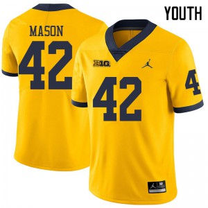 #42 Ben Mason Wolverines Jordan Brand Youth Stitch Jersey Yellow