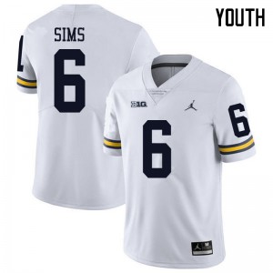 #6 Myles Sims Michigan Jordan Brand Youth Football Jersey White