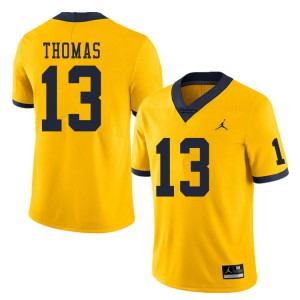 #13 Charles Thomas Wolverines Jordan Brand Men's Embroidery Jerseys Yellow