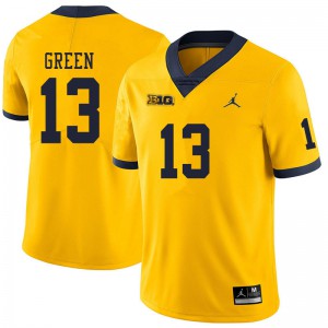 #13 German Green University of Michigan Jordan Brand Men's Official Jersey Yellow