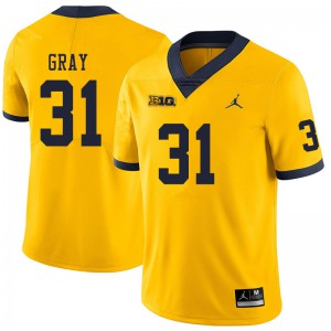 #31 Vincent Gray Michigan Wolverines Jordan Brand Men's Official Jersey Yellow