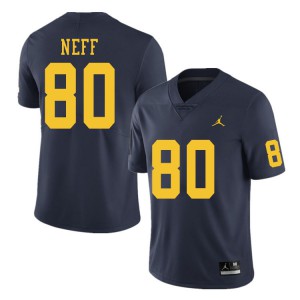 #80 Hunter Neff University of Michigan Jordan Brand Men's Football Jersey Navy