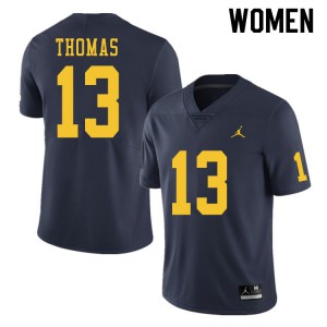 #13 Charles Thomas Michigan Jordan Brand Women's Official Jersey Navy