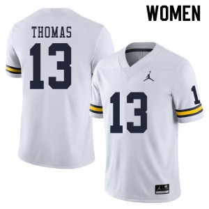 #13 Charles Thomas Michigan Jordan Brand Women's Player Jersey White