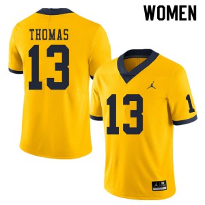 #13 Charles Thomas Wolverines Jordan Brand Women's Stitched Jersey Yellow