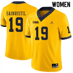 #19 Mike Sainristil University of Michigan Jordan Brand Women's Player Jersey Yellow