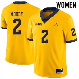 #2 Jake Moody Michigan Jordan Brand Women's Official Jerseys Yellow