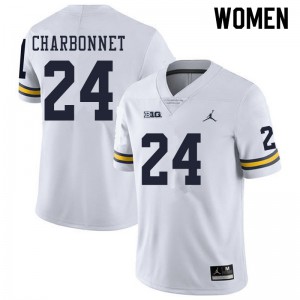#24 Zach Charbonnet Wolverines Jordan Brand Women's NCAA Jersey White