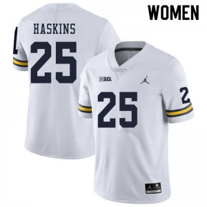 #25 Hassan Haskins Michigan Wolverines Jordan Brand Women's Official Jersey White