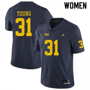 #31 Jack Young Michigan Wolverines Jordan Brand Women's University Jersey Navy