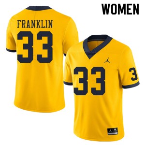 #33 Leon Franklin Wolverines Jordan Brand Women's University Jersey Yellow