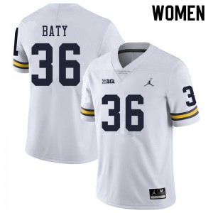 #36 Ramsey Baty Michigan Wolverines Jordan Brand Women's NCAA Jerseys White